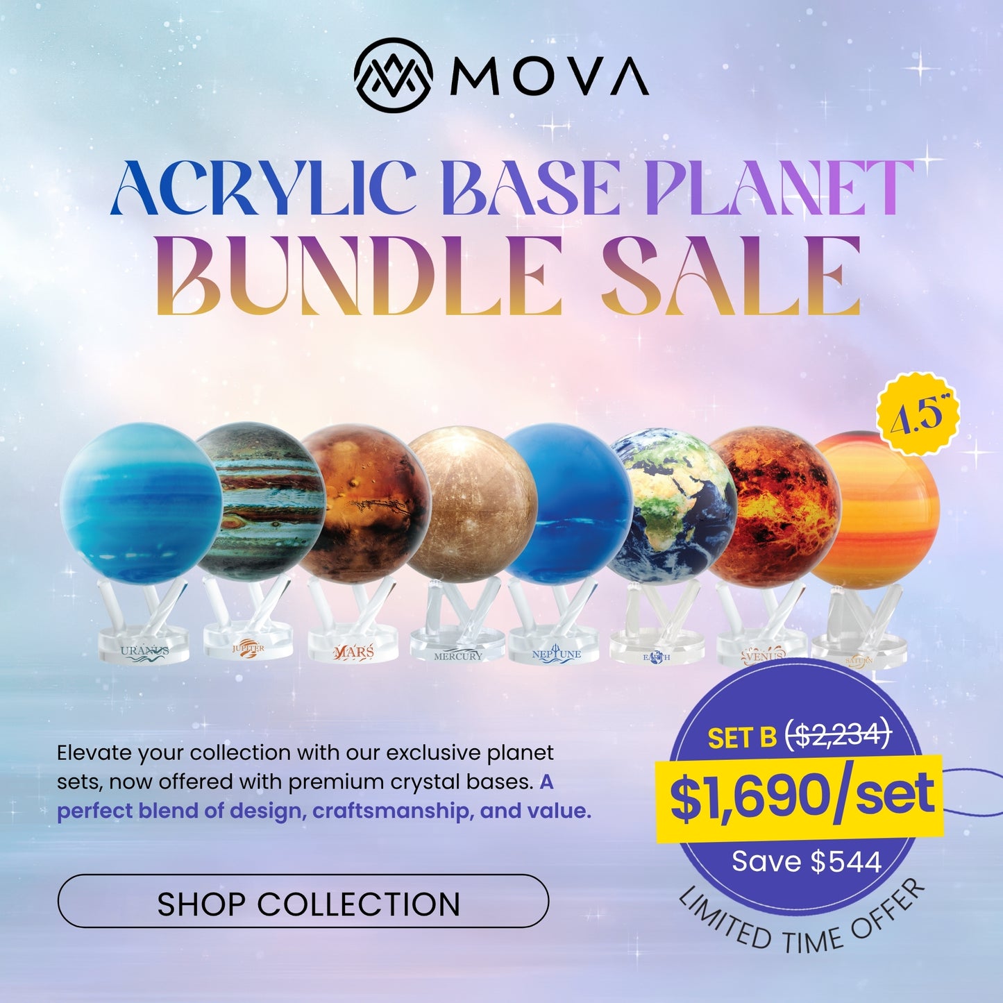 6" Solar System Planet Set(Designer’s Cosmos Acrylic Base)