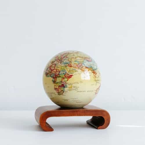 Political Map Yellow MOVA Globe 4.5" with Arched Base Dark Wood
