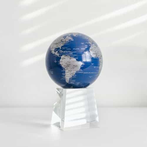 Blue and Silver MOVA Globe 4.5" with Crystal Base Tall