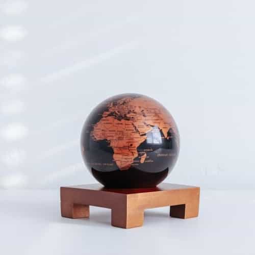Black and Copper MOVA Globe 4.5" with Square Base Dark Wood