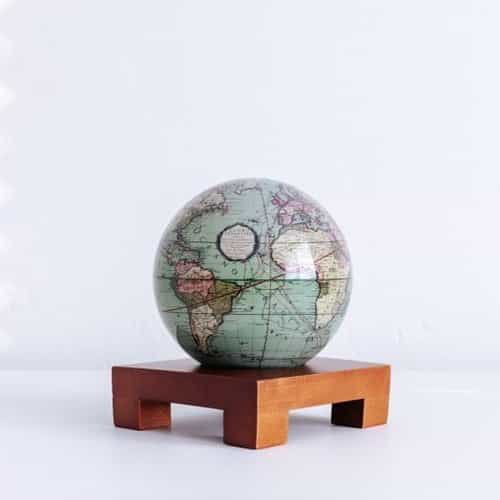 Antique Terrestrial Green MOVA Globe 4.5" with Square Base Dark Wood