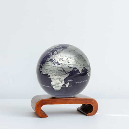 Purple and Silver MOVA Globe 4.5" with Square Base Dark Wood