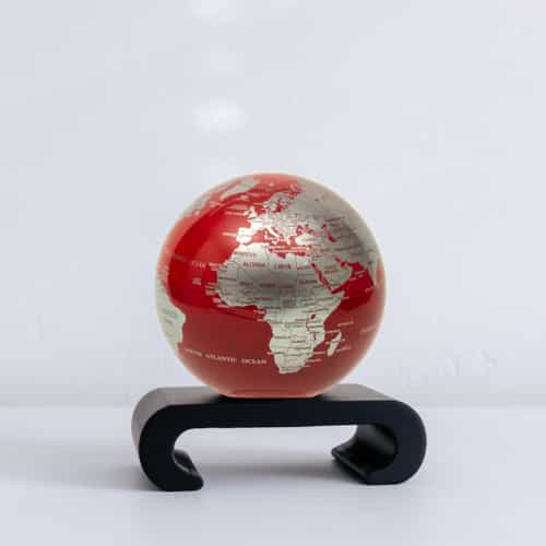 Red and Silver MOVA Globe 4.5" with Arched Base Black