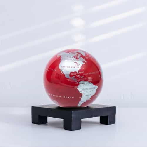 Red and Silver MOVA Globe 4.5" with Square Base Black