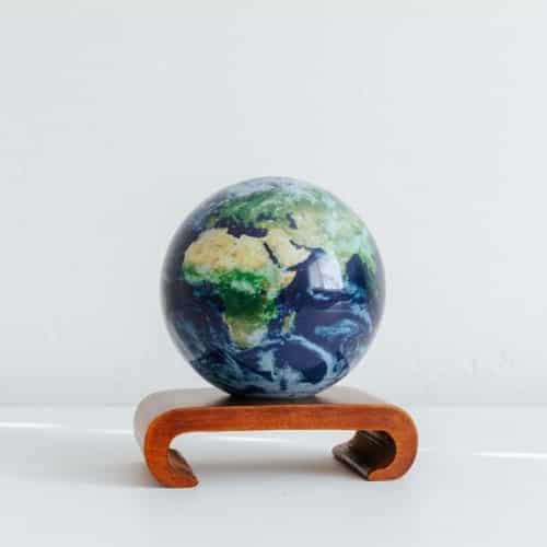 Earth with Clouds MOVA Globe 4.5" with Arched Base Dark Wood