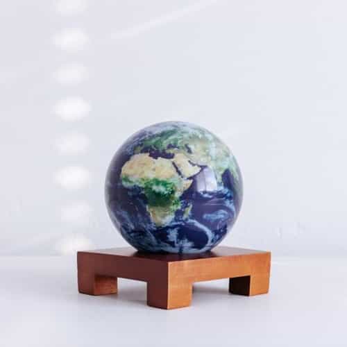 Earth with Clouds MOVA Globe 4.5" with Square Base Dark Wood