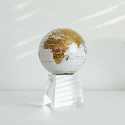 White and Gold MOVA Globe 4.5" with Crystal Base Tall