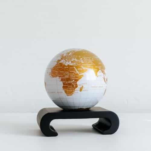 White and Gold MOVA Globe 4.5" with Arched Base Black