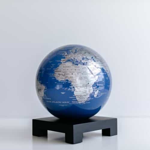 Blue Silver MOVA Globe 6" with Square Base Black