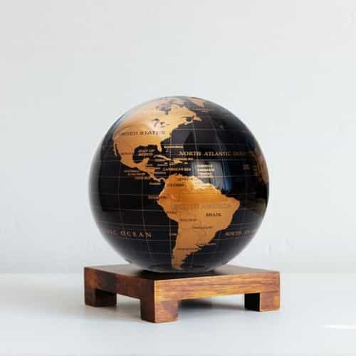 Black and Gold MOVA Globe 6" with Square Base Dark Wood
