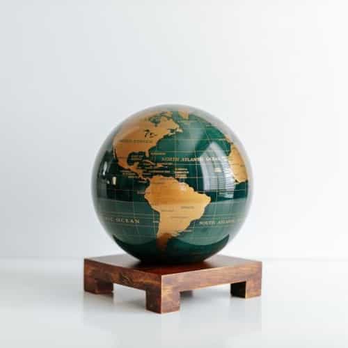 Green and Gold MOVA Globe 6" with Square Base Dark Wood
