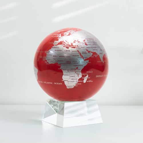 Red and Silver MOVA Globe 6" with Crystal Base