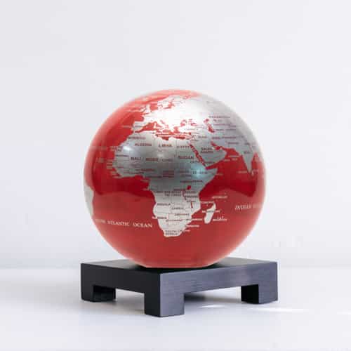 Red and Silver MOVA Globe 6" with Square Base Black