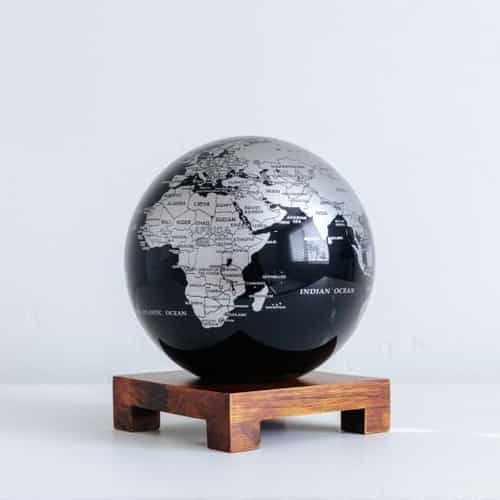 Black and Silver MOVA Globe 6" with Square Base Dark Wood