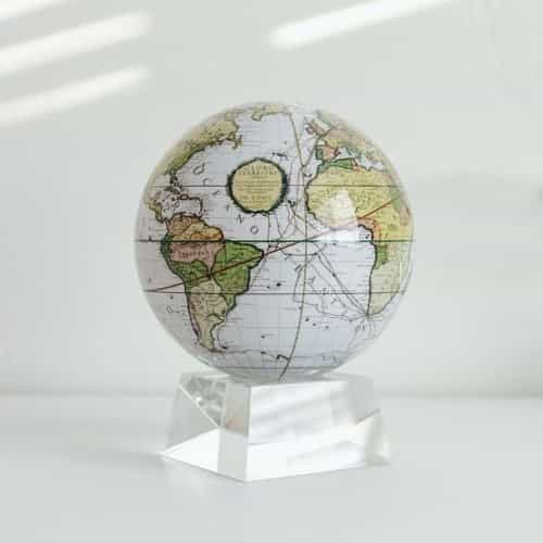 Antique Terrestrial White MOVA Globe 6" with Crystal Base