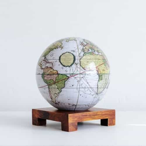 Antique Terrestrial White MOVA Globe 6" with Square Base Dark Wood