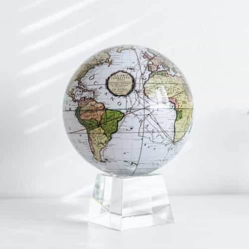 Antique Terrestrial White MOVA Globe 8.5" with Crystal Base