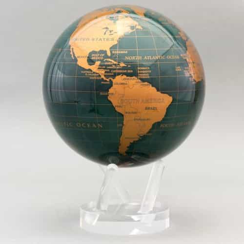 Green and Gold MOVA Globe 8.5" with Crystal Base 