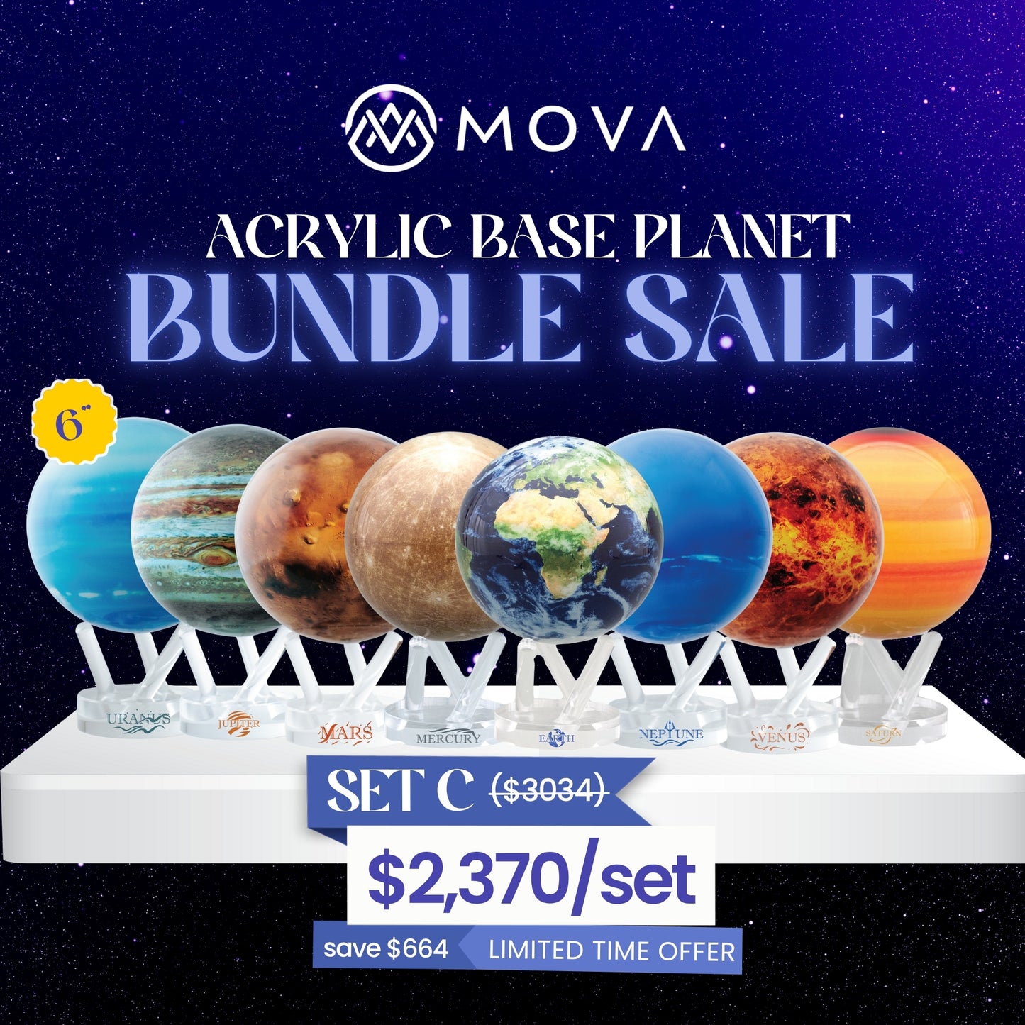 6" Solar System Planet Set（Designer’s Cosmos Acrylic Base)