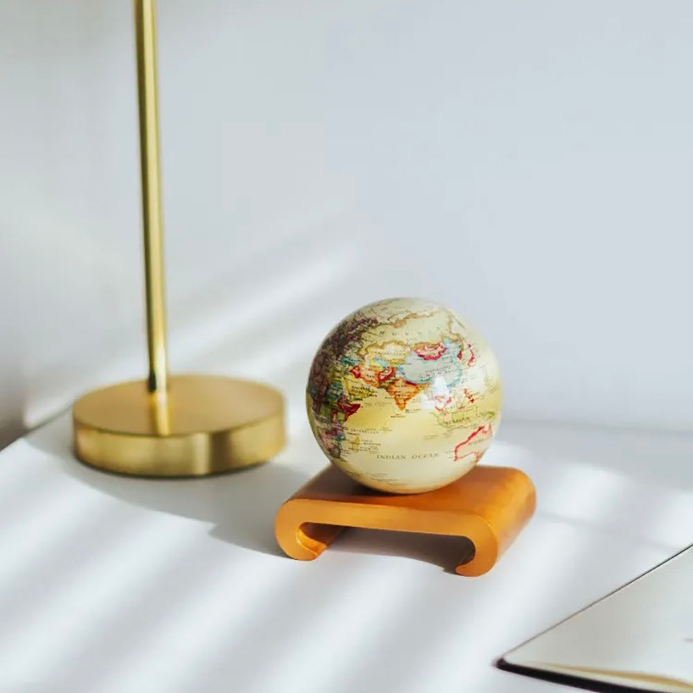 YELLOW POLITICAL MAP WORLD GLOBE WITH ARCHED BASE- MOVA US