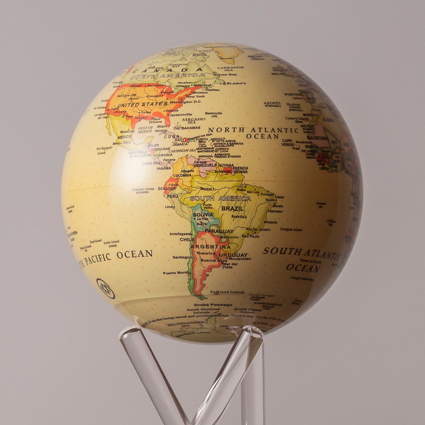 YELLOW POLITICAL MAP WORLD GLOBE - MOVA US