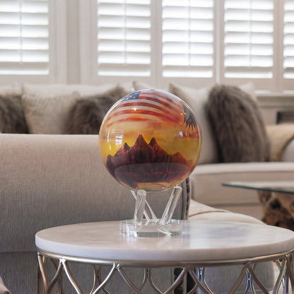 self rotating USA globe on base displayed on living room table