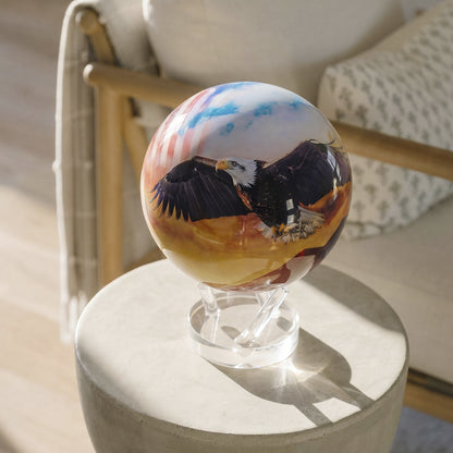 USA commemorative globe with bald eagle design on clear base