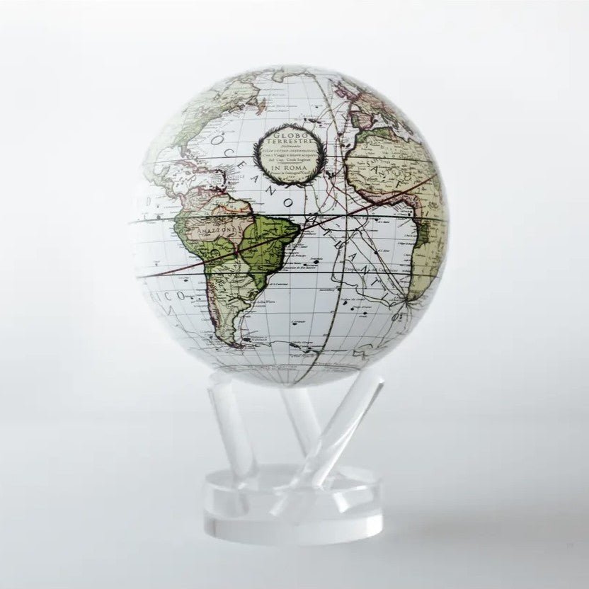Award-winning Antique Cassini White World Map Globe by MOVA