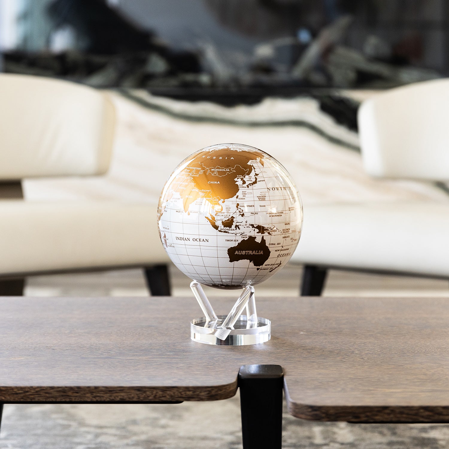 WHITE AND GOLD GLOBE Features latitude and longitude lines - MOVA Us