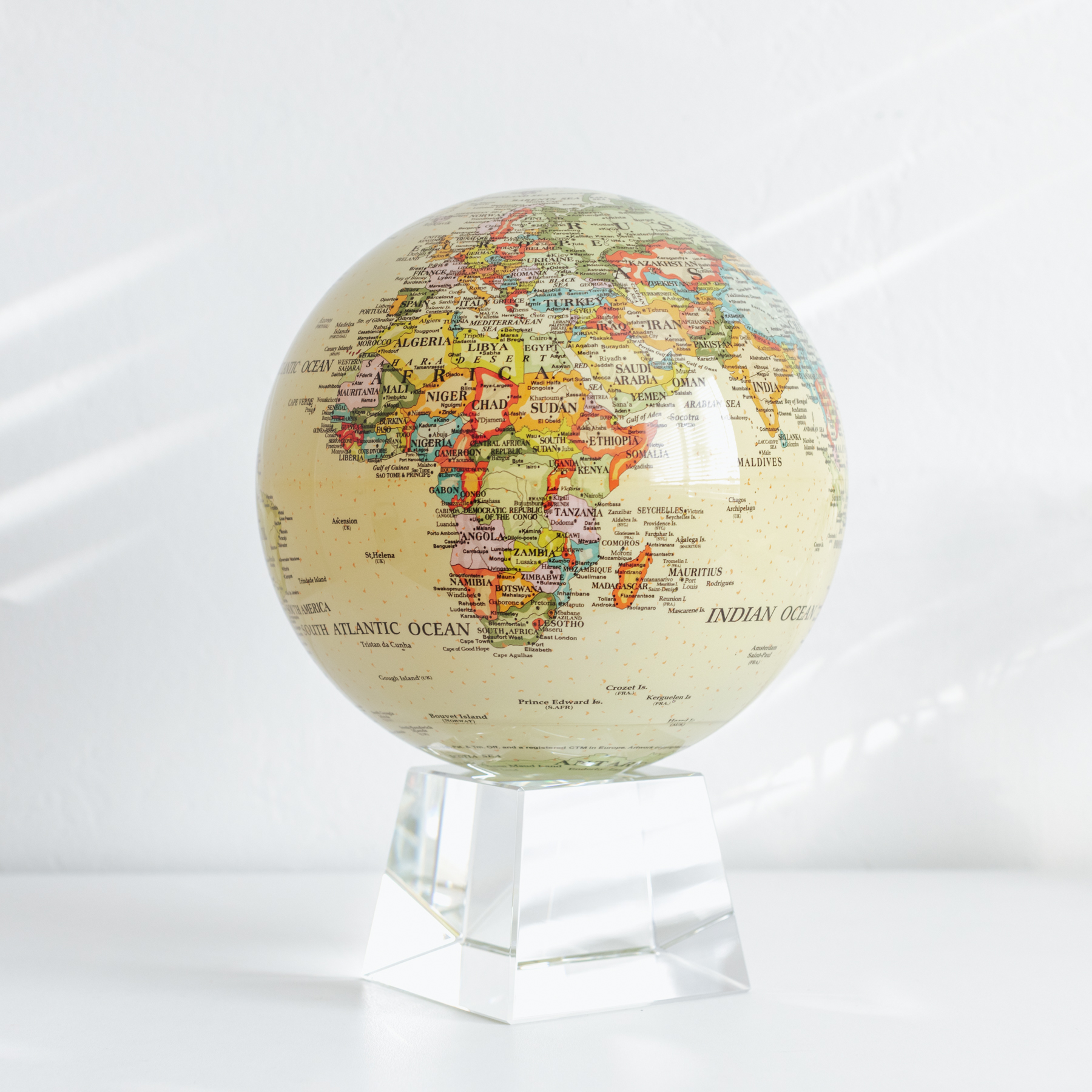 Political Map Yellow MOVA Globe 8.5" with Crystal Base