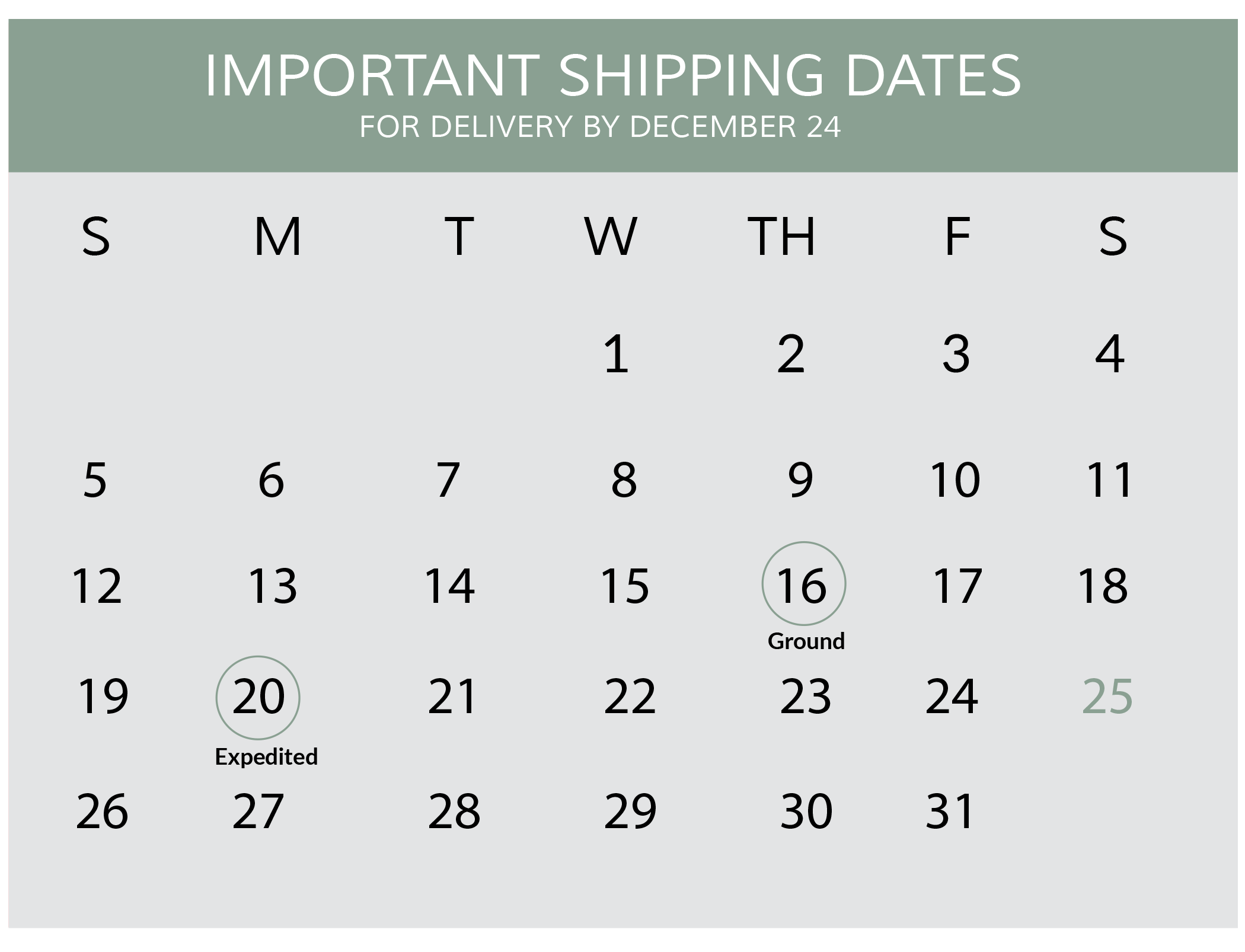 2021 Holiday Shipping Calendar