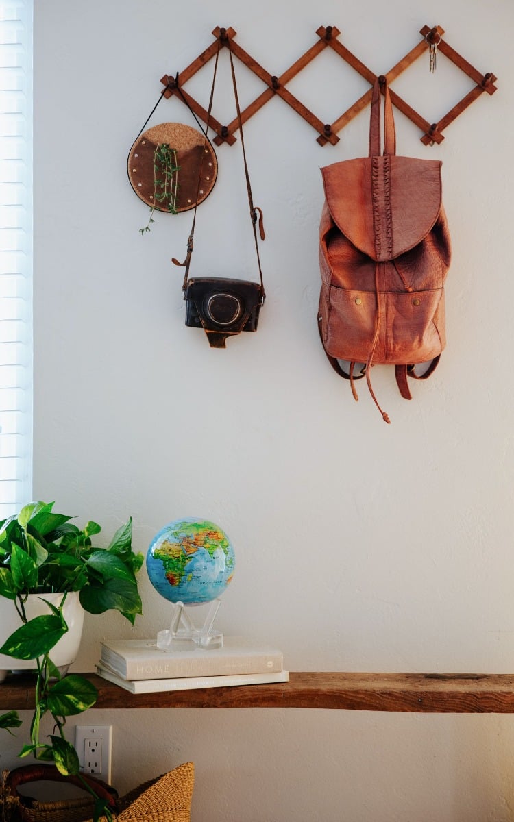 Blue relief map globe on shelf